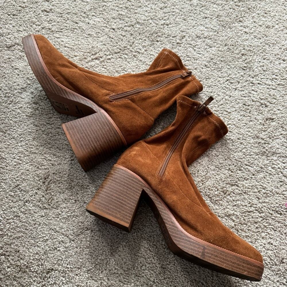 Lulus Hughez Brown Faux Suede Platform Mid Calf Boot Women’s Size 8 Chunky Heel - Picture 3 of 11